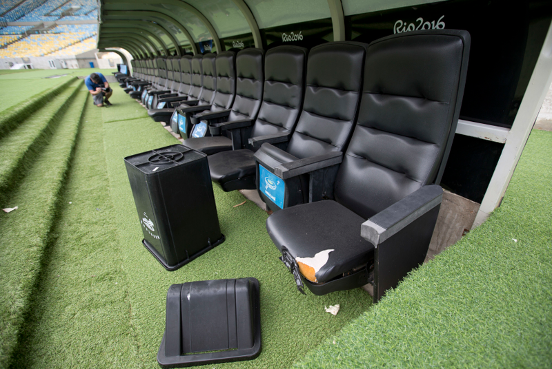 Not even the fancy players’ seats remain fully intact at the Maracanã stadium (Image: AP)